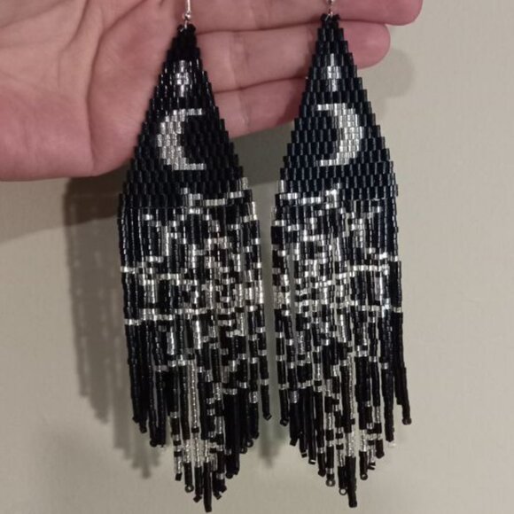 Midnight Moon & Spiderweb Beaded Earrings – Silver 925 Hooks - Picture 4 of 4